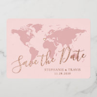 Roze Gouden Roze Wereldkaart Save the Date