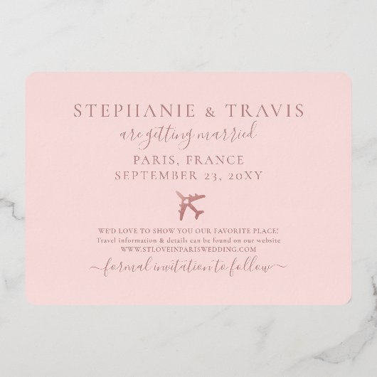 Roze Gouden Roze Wereldkaart Save the Date Folie Uitnodiging (Achterkant)