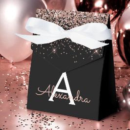 Roze Gouden Roze Zwart Glitter Monogram Bedankdoosjes