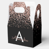 Roze Gouden Roze Zwarte Glitter Monogram Bedankdoosjes (Geopend)