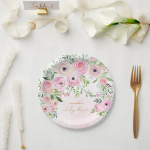 Roze Gouden Rozen Baby Meisje Shower Papieren Bordje