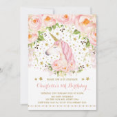 Roze Gouden Rozen Bloemeneenhoorn Verjaardagsfeest Kaart (Voorkant)
