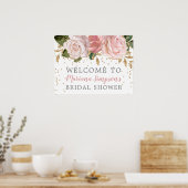 Roze Gouden Rozen Bruiloft Feest Welkom Bord Poster (Keuken)