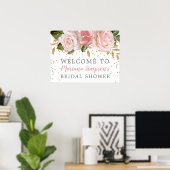 Roze Gouden Rozen Bruiloft Feest Welkom Bord Poster (Thuiskantoor)
