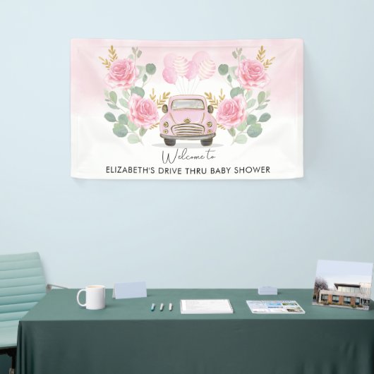 Roze Gouden Rozen Drive By Baby Shower Welkom Bord Spandoek (Beurs)