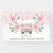 Roze Gouden Rozen Drive By Baby Shower Welkom Bord Spandoek (Horizontaal)