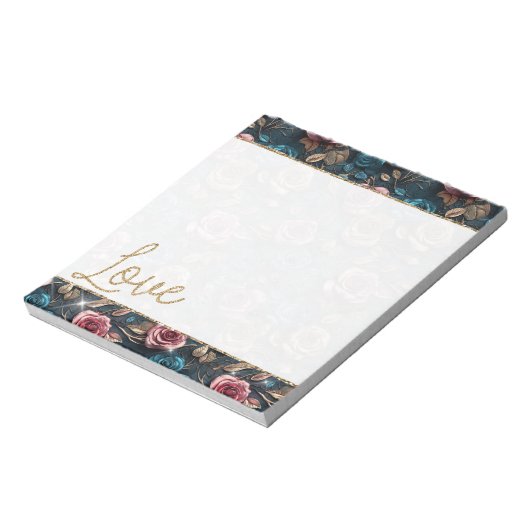  roze gouden Rozen glitter liefde Notitieblok (Linkerzijde)