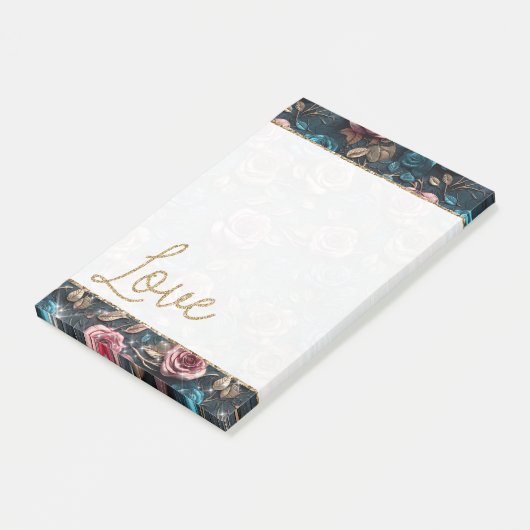  roze gouden Rozen glitter liefde Post-it® Notes (Schuin)