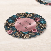 Roze Gouden Rozen Kartonnen Onderzetters (Gekanteld)