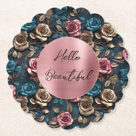 Roze Gouden Rozen Kartonnen Onderzetters (Voorkant)