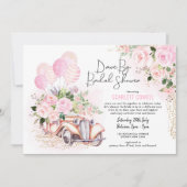 Roze Gouden Rozen Retro Car Drive met Vrijgezellen Kaart (Voorkant)