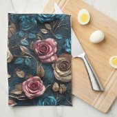 Roze Gouden Rozen Theedoek (Quarter Fold)