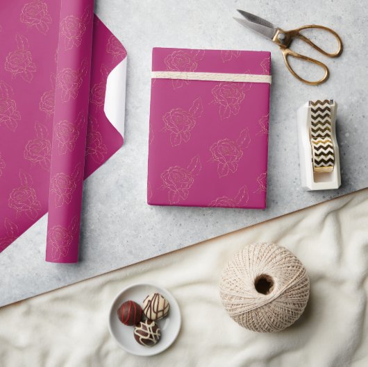 Roze Gouden Rozen Verjaardag Cadeaupapier (Crafts)