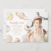 Roze Gouden Ruimte Verjaardag Dank Je Kaart (Voorkant)