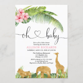 Roze gouden safari oerwoud meisje baby shower kaart