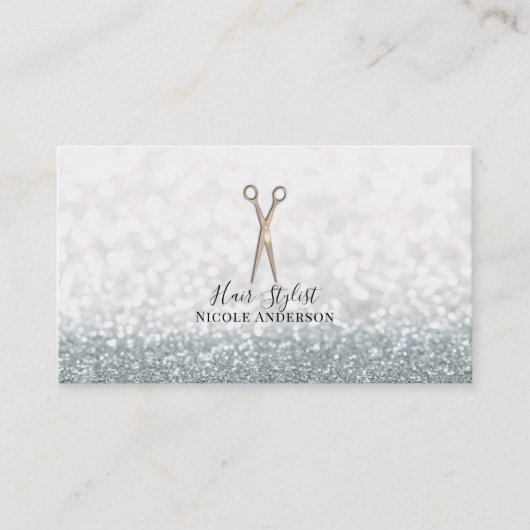 Roze Gouden Schaar Witte Glitter Kapper Visitekaartje (Voorkant)
