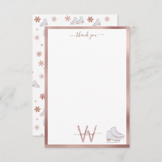 Roze Gouden Schaatsen Blush Roze Schaatsen Kindere Bedankkaart (Voorkant / Achterkant)