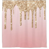 *~* Roze + gouden schijven Drijvende GLITTER AP7 Douchegordijn (Voorkant)