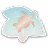 Roze Gouden Schildpad Tropische Bladeren Sticker (Voorkant)
