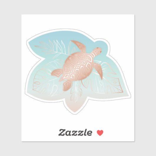 Roze Gouden Schildpad Tropische Bladeren Sticker (Vel)