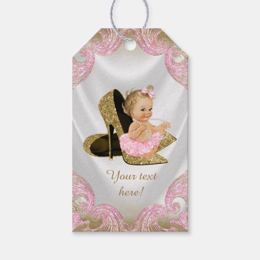 Roze Gouden Schoen Baby shower Cadeaulabel (Voorkant)