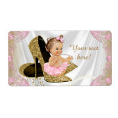 Roze Gouden Schoen Baby shower Waterflesetiketten Etiket (Voorkant)