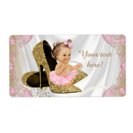 Roze Gouden Schoen Baby shower Waterflesetiketten Etiket