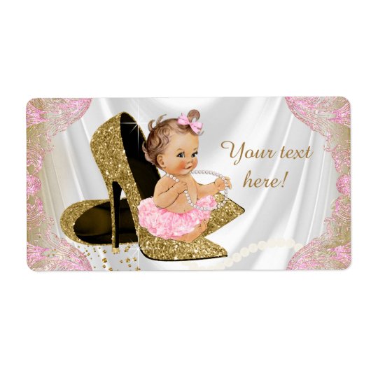 Roze Gouden Schoen Baby shower Waterflesetiketten Etiket (Voorkant)
