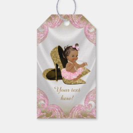 Roze Gouden Schoen Etnische Meisje Baby shower Cadeaulabel