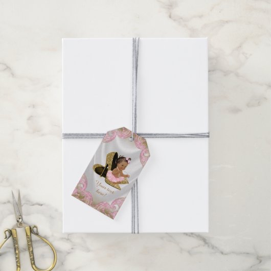 Roze Gouden Schoen Etnische Meisje Baby shower Cadeaulabel (Met Touw)