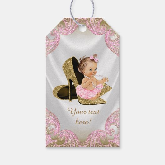 Roze Gouden Schoen Meisje Baby shower Cadeaulabel (Voorkant)