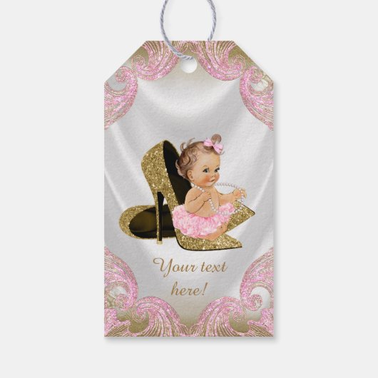 Roze Gouden Schoen Meisje Baby shower Cadeaulabel (Achterkant)