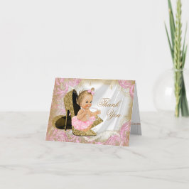 Roze Gouden Schoen Meisje Baby shower Dank u Notitiekaartje