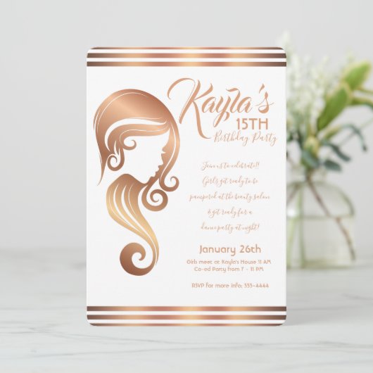 Roze Gouden Schoonheid Meisje Haar- en Make-up Sal Kaart (Staand voorkant)