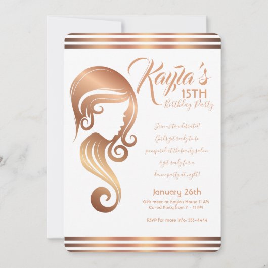 Roze Gouden Schoonheid Meisje Haar- en Make-up Sal Kaart (Voorkant)