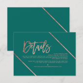 Roze gouden schriftstreep groene huwelijksrichting informatiekaartje (Voorkant / Achterkant)