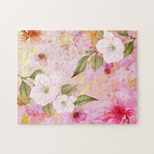 Roze gouden script  bloemige waterverf stijlvol legpuzzel (Horizontaal)