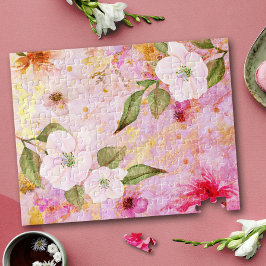 Roze gouden script bloemige waterverf stijlvol legpuzzel