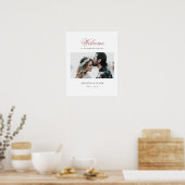 Roze Gouden Script Foto Bruiloft Ontvangst Welkom Poster (Keuken)
