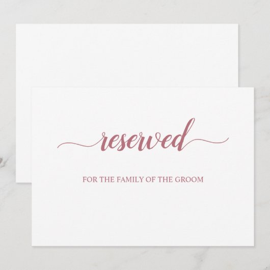 Roze Gouden Script Gereserveerde Trouw Stoelen Bor Kaart (Voorkant / Achterkant)
