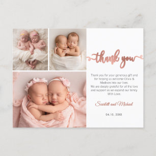 Roze Gouden Script Meisje Tweeling Baby Foto Bedan Briefkaart
