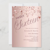 Roze gouden script sterren moderne Sweet 16 Kaart (Voorkant)