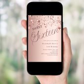 Roze gouden script sterren moderne Sweet 16 Kaart