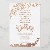 Roze gouden script typografie Bloemige witte trouw Folie Uitnodiging (Voorkant)