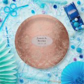 Roze Gouden Shabby-Chic Damast Bruiloft Papieren Bordje (Feest)