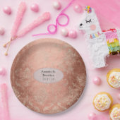 Roze Gouden Shabby-Chic Damast Bruiloft Papieren Bordje (Feest)