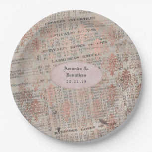 Roze Gouden Shabby-Chic Krant Huwelijk Papieren Bordje