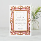 Roze Gouden Sierlijke Filigraan Bloem Frame Kaart (Staand voorkant)