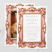 Roze Gouden Sierlijke Filigraan Bloem Frame Kaart (Voorkant / Achterkant)