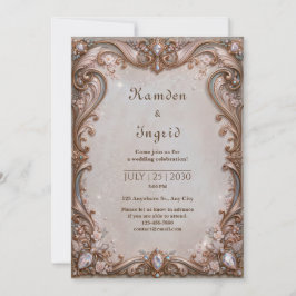 Roze Gouden Sierlijke Rolwerk Kader Bruiloft Kaart
